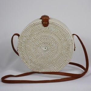 Studio Collection White Handmade Rattan Crossbody Bag White